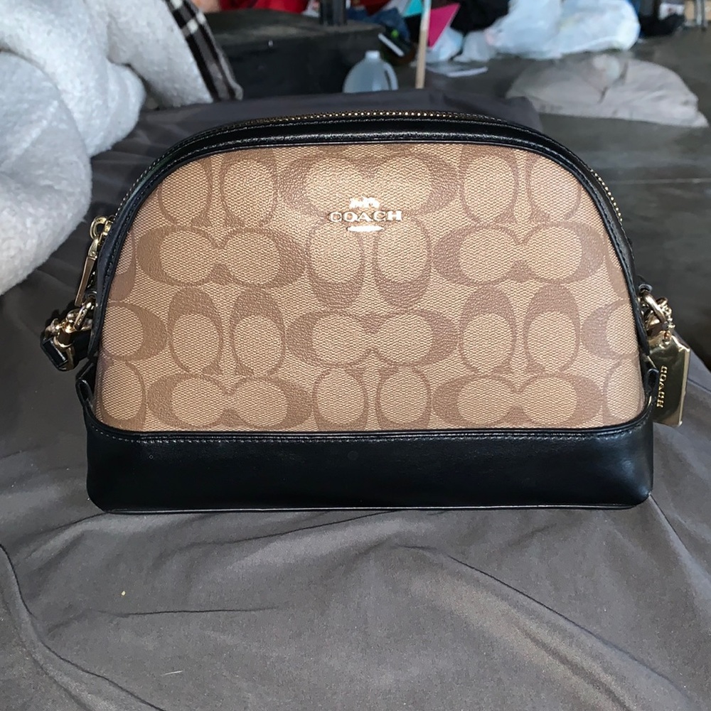 Brown and black COACH shoulder purse